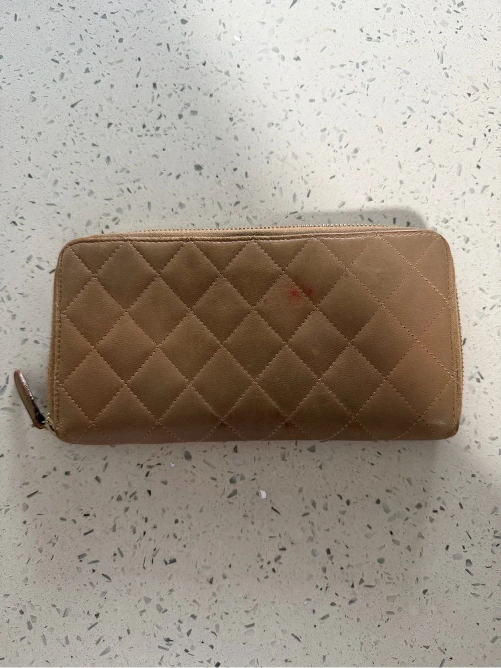 CHANEL Quilted Zip Wallet in Taupe Brown with Gold CC